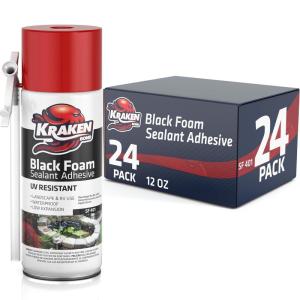 image:imageKraken Bond Black Spray Waterfall Foam Sealant  24x12oz Expanding Polyurethane Pond Foam Sealer Black UV Resistant Insulating Spray for Landscape amp Exterior Straw Use 24 Pack24 Pack