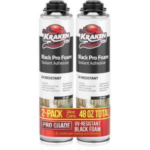 image:imageKraken Bond Black Spray Waterfall Foam Sealant  2x24oz Expanding Polyurethane Pond Foam Sealer Black UV Resistant Insulating Spray for Landscape amp Exterior Gun Use Gun Not Included 2 Pack2 Pack