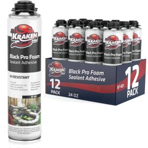 image:imageKraken Bond Black Spray Waterfall Foam Sealant  2x24oz Expanding Polyurethane Pond Foam Sealer Black UV Resistant Insulating Spray for Landscape amp Exterior Gun Use Gun Not Included 2 Pack12 Pack