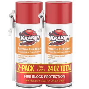 image:imageKraken Bond Extreme Orange Fire Block Foam  2x12oz Fire Rated Polyurethane Spray for Gap Filling Sealing on Windows Walls Joints amp Pipes Straw Use High Expansion Fire Proof Foam  2 Pack2 Pack