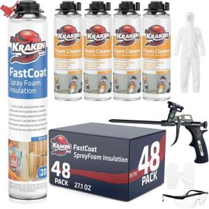 image:imageKraken Bond Fastcoat Fire Rated Spray Foam Insulation Kit  48x271 oz RValue 1132  2in Closed Cell Expanding Foam  Heat and Acoustic Insulation Gun amp Cleaner Includes 960 Board Ft 48 Pack