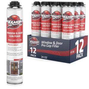 image:imageKraken Bond Window amp Door Expanding Foam Sealant  1x24oz Professional Gap Filling Gun Use Polyurethane Spray Foam Low Expansion Waterproof Gap Filler GunampCleaner Included  1 Pack12 Pack