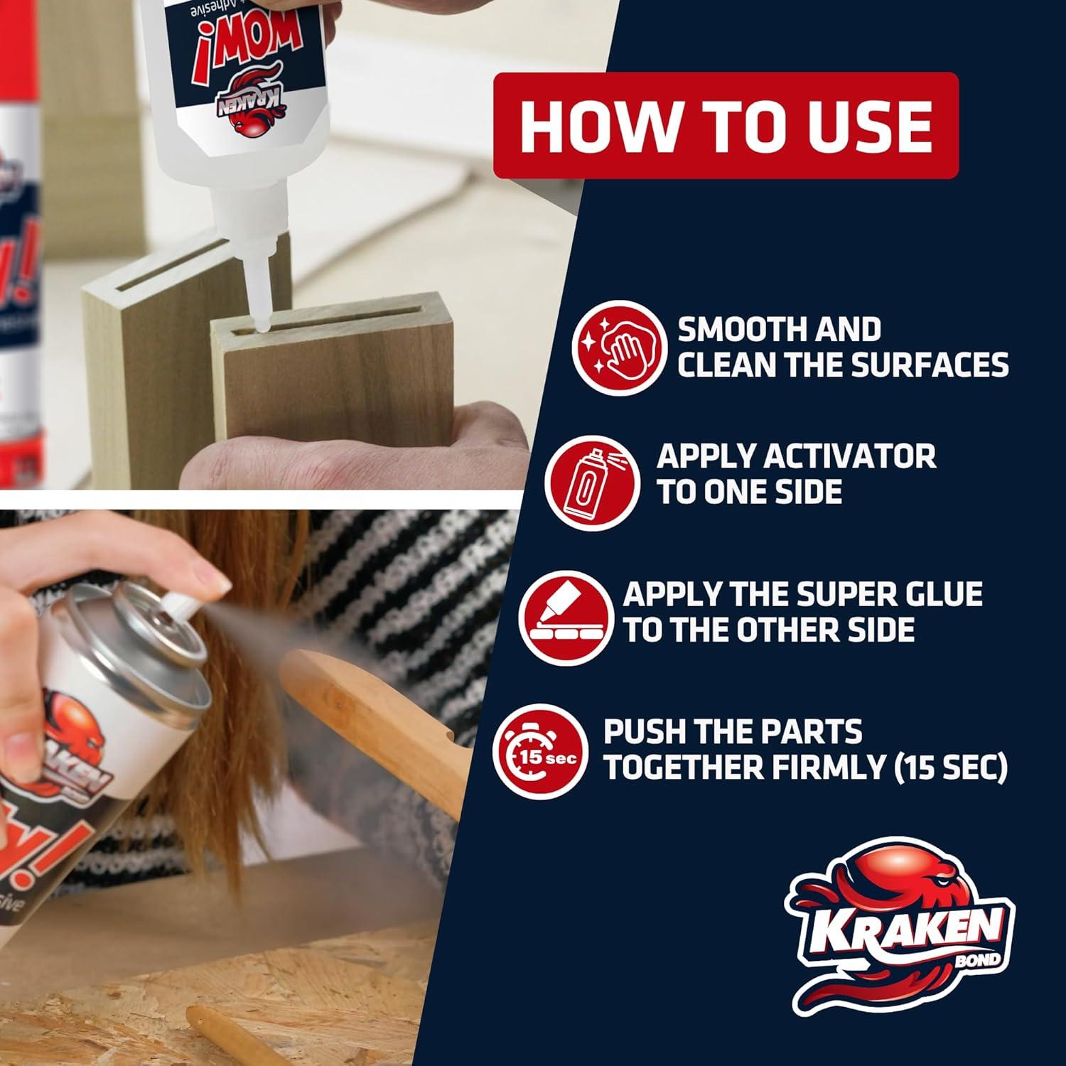 image:imageKraken Bond Wow CA Glue 2x175 oz amp Activator 2x675 fl oz Cyanoacrylate Glue for Woodworking Craft amp Repairs Fast Bonding 2 PackMedium Plus Pack