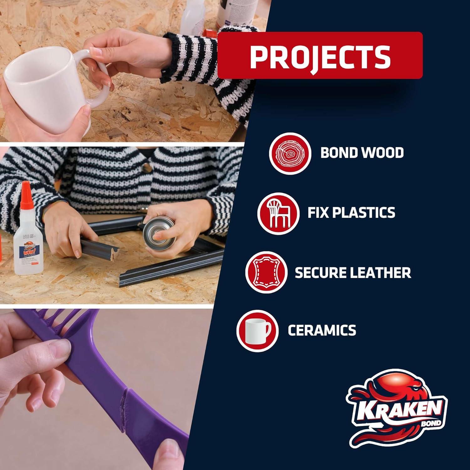 image:imageKraken Bond Wow CA Glue Set 2x175 oz Activator Spray 2x675 oz Super Fast Cyanoacrylate Adhesive Kit for Wood Plastic Ceramic Craft DIY Repair 2X Ext Bottles amp 10X Nozzles Inc 2 Pack1 Pack