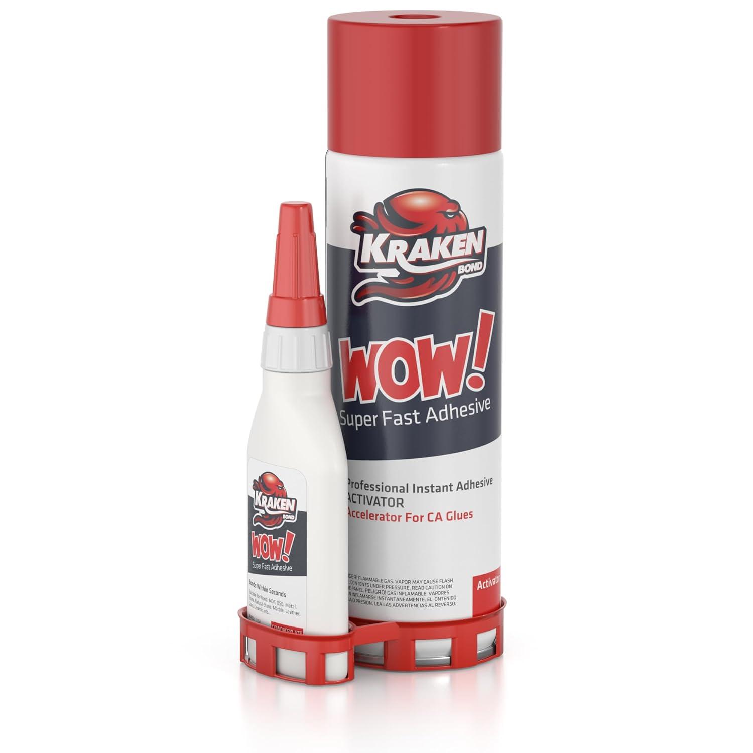 image:imageKraken Bond Wow CA Glue Set 2x44 oz Activator Spray 2x169 oz Super Fast Cyanoacrylate Adhesive Kit for Wood Plastic Ceramic Craft DIY Repair 2X Ext Bottles amp 10X Nozzles Inc 2 Pack1 Pack