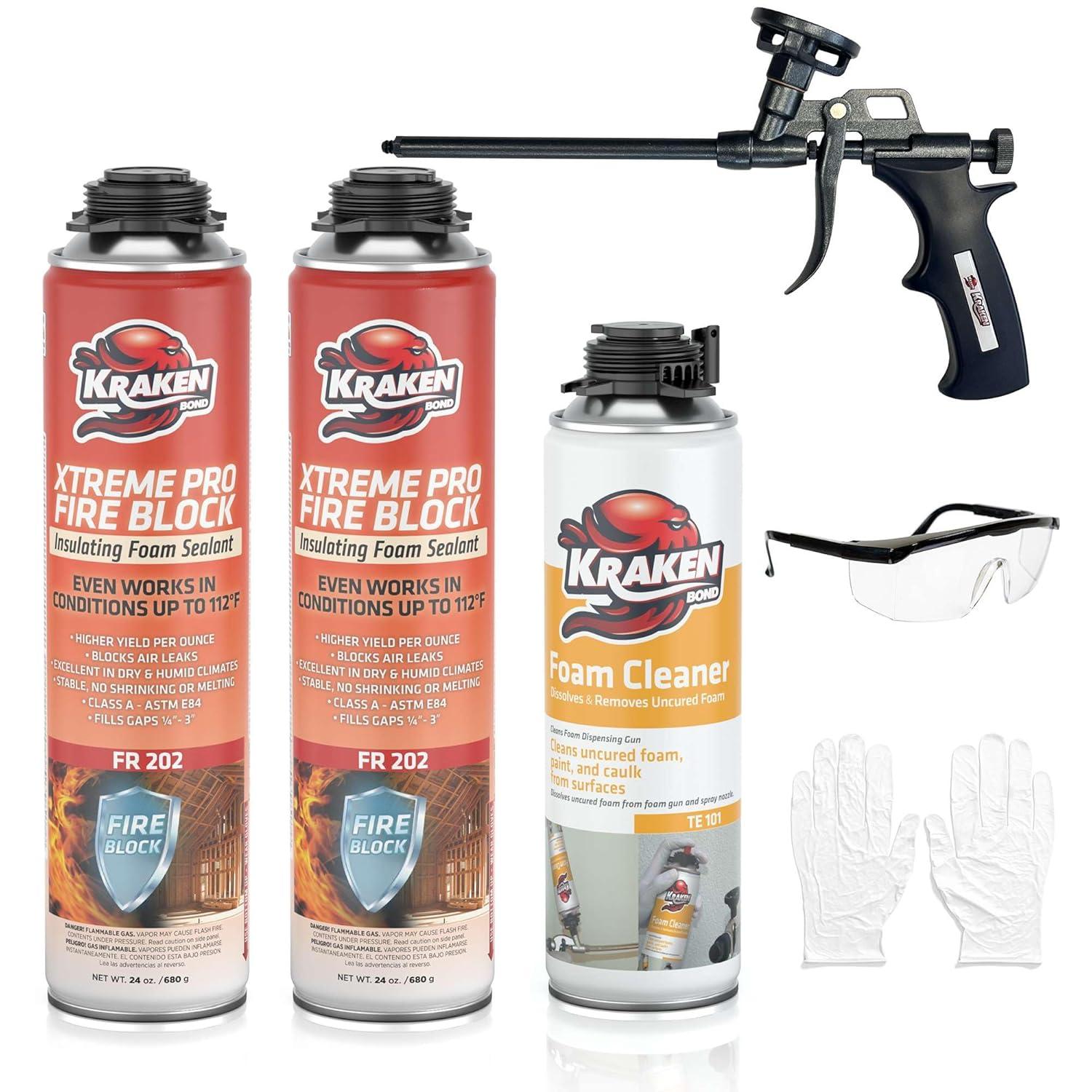 image:imageKraken Bond Xtreme Pro Fire Block Expanding Foam Sealant 12x24oz Professional Polyurethane Insulating Foam with Fire Block Technology High Heat Resistant and Waterproof Gun Included 12 Pack2 Pack