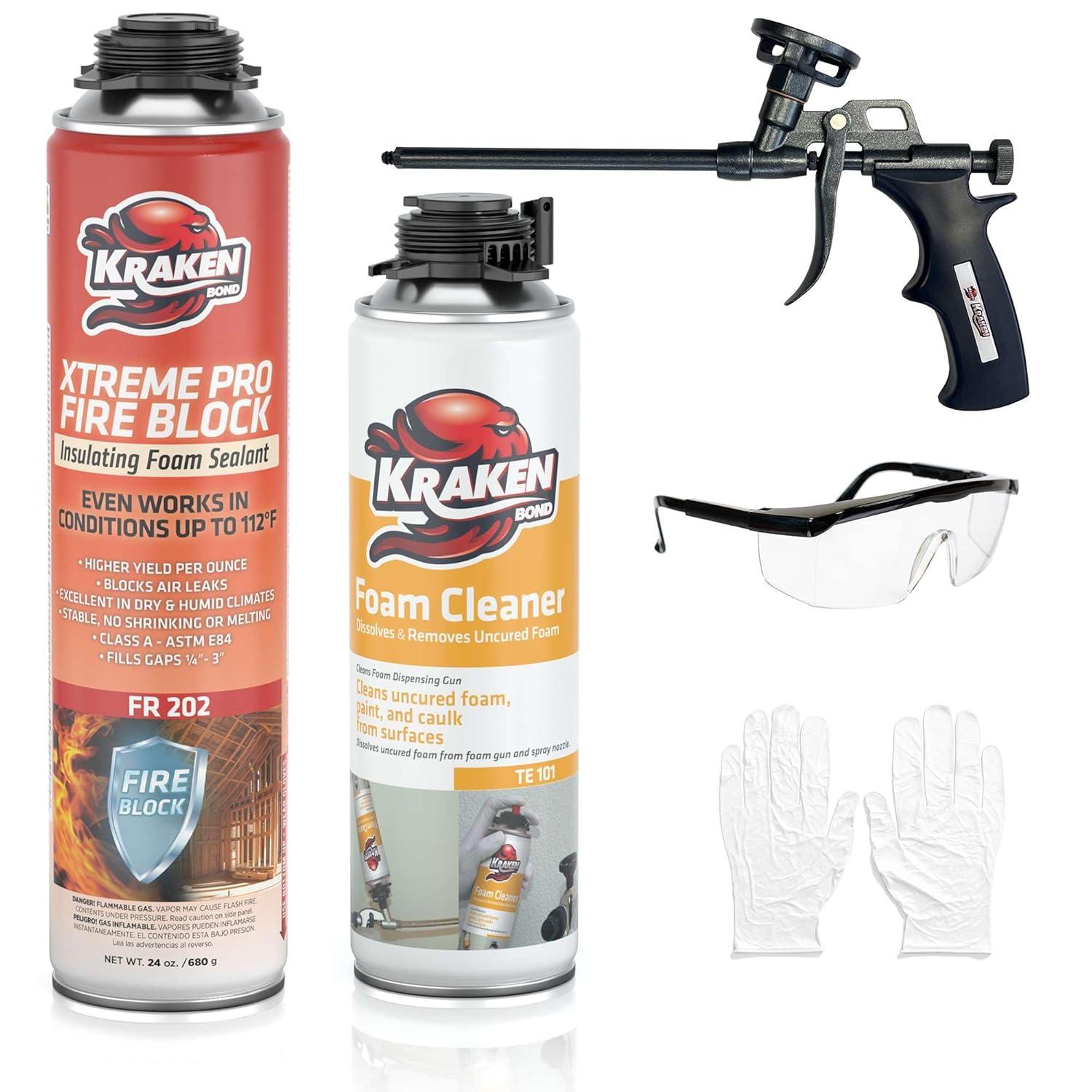 image:imageKraken Bond Xtreme Pro Fire Block Expanding Foam Sealant 12x24oz Professional Polyurethane Insulating Foam with Fire Block Technology High Heat Resistant and Waterproof Gun Included 12 Pack1 Pack