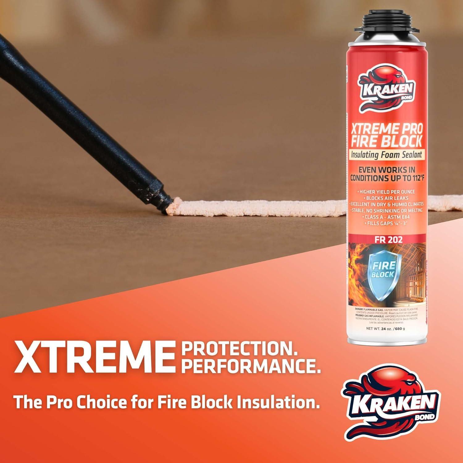 image:imageKraken Bond Xtreme Pro Fire Block Expanding Foam Sealant 12x24oz Professional Polyurethane Insulating Foam with Fire Block Technology High Heat Resistant and Waterproof Gun Included 12 Pack1 Pack