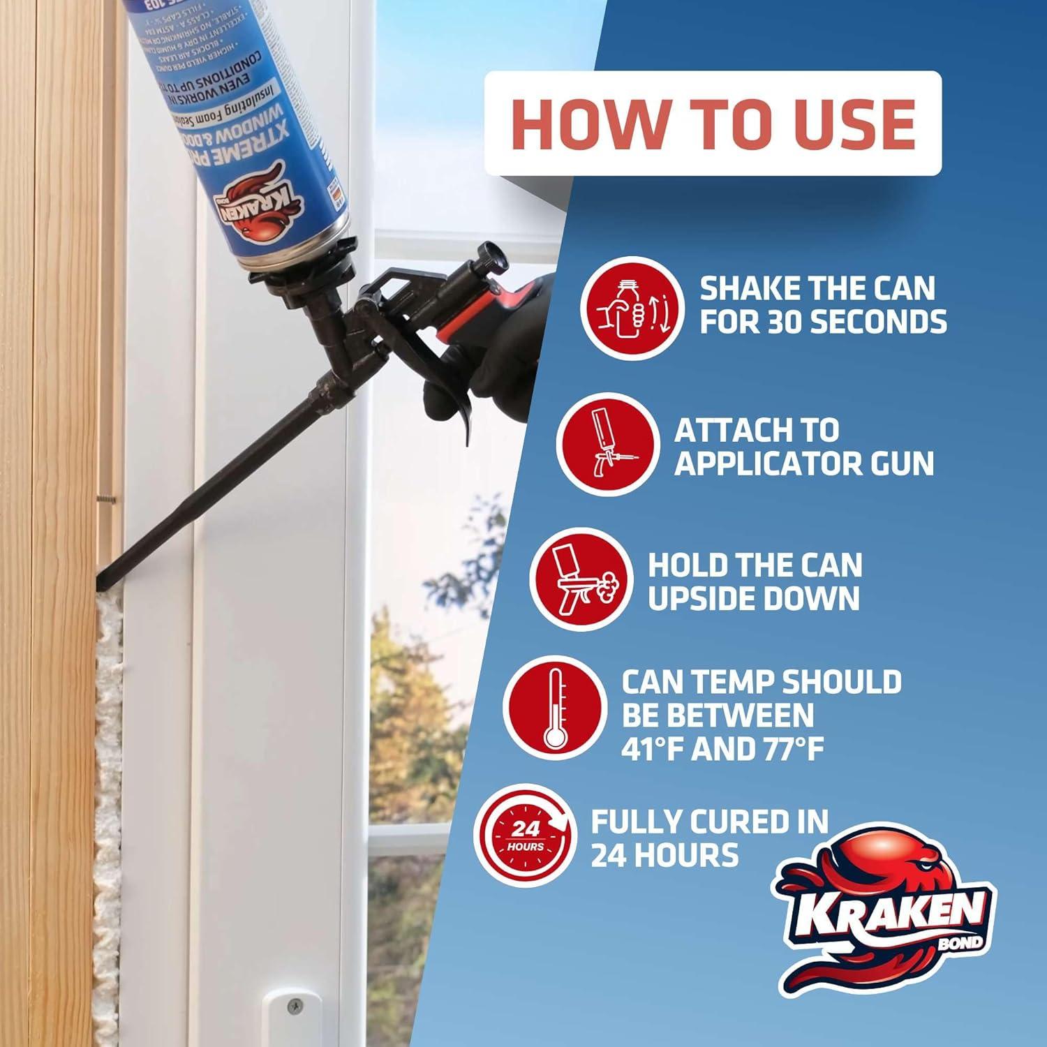 image:imageKraken Bond Xtreme Pro WindowampDoor Expanding Foam Sealant 12x24oz Professional Expansion Polyurethane Foam High Heat Resistant Waterproof Insulating Gap Filler GunampCleaner Included 12 Pack1 Pack