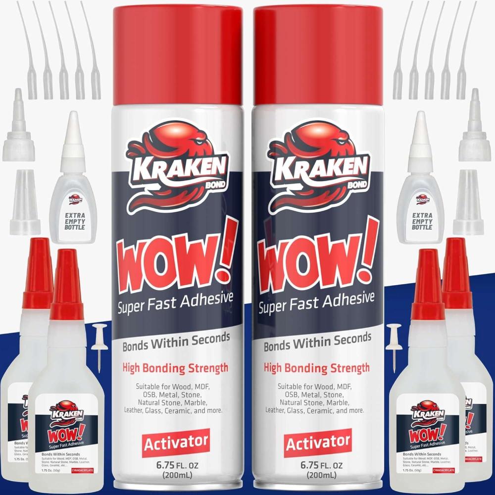image:imageKraken Bond Wow CA Glue 2x175 oz amp Activator 2x675 fl oz Cyanoacrylate Glue for Woodworking Craft amp Repairs Fast Bonding 2 PackMedium Plus Pack