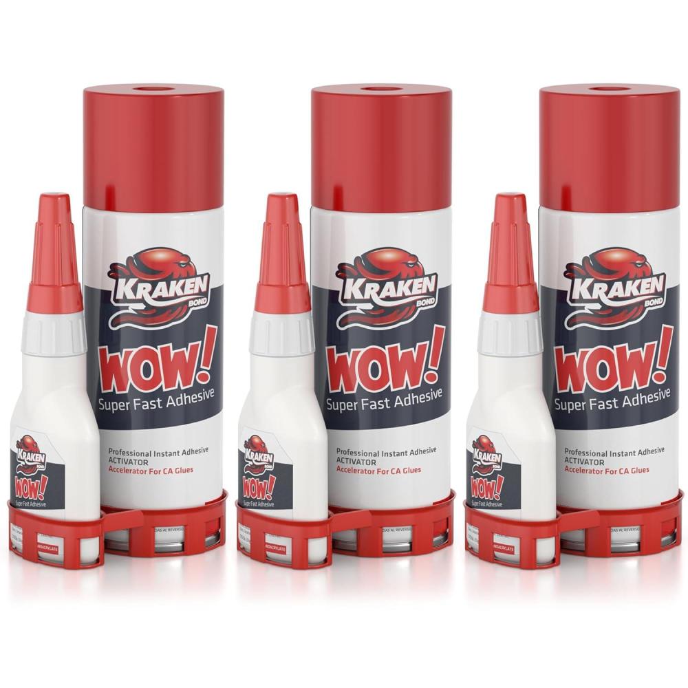 image:imageKraken Bond Wow CA Glue Set 2x175 oz Activator Spray 2x675 oz Super Fast Cyanoacrylate Adhesive Kit for Wood Plastic Ceramic Craft DIY Repair 2X Ext Bottles amp 10X Nozzles Inc 2 Pack3 Pack