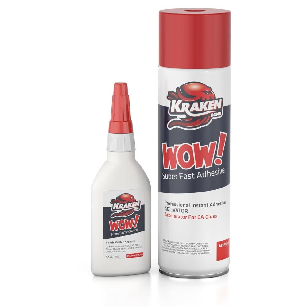 image:imageKraken Bond Wow CA Glue Set 2x44 oz Activator Spray 2x169 oz Super Fast Cyanoacrylate Adhesive Kit for Wood Plastic Ceramic Craft DIY Repair 2X Ext Bottles amp 10X Nozzles Inc 2 Pack1 Pack
