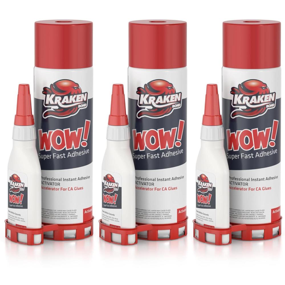 image:imageKraken Bond Wow CA Glue Set 2x44 oz Activator Spray 2x169 oz Super Fast Cyanoacrylate Adhesive Kit for Wood Plastic Ceramic Craft DIY Repair 2X Ext Bottles amp 10X Nozzles Inc 2 Pack3 Pack