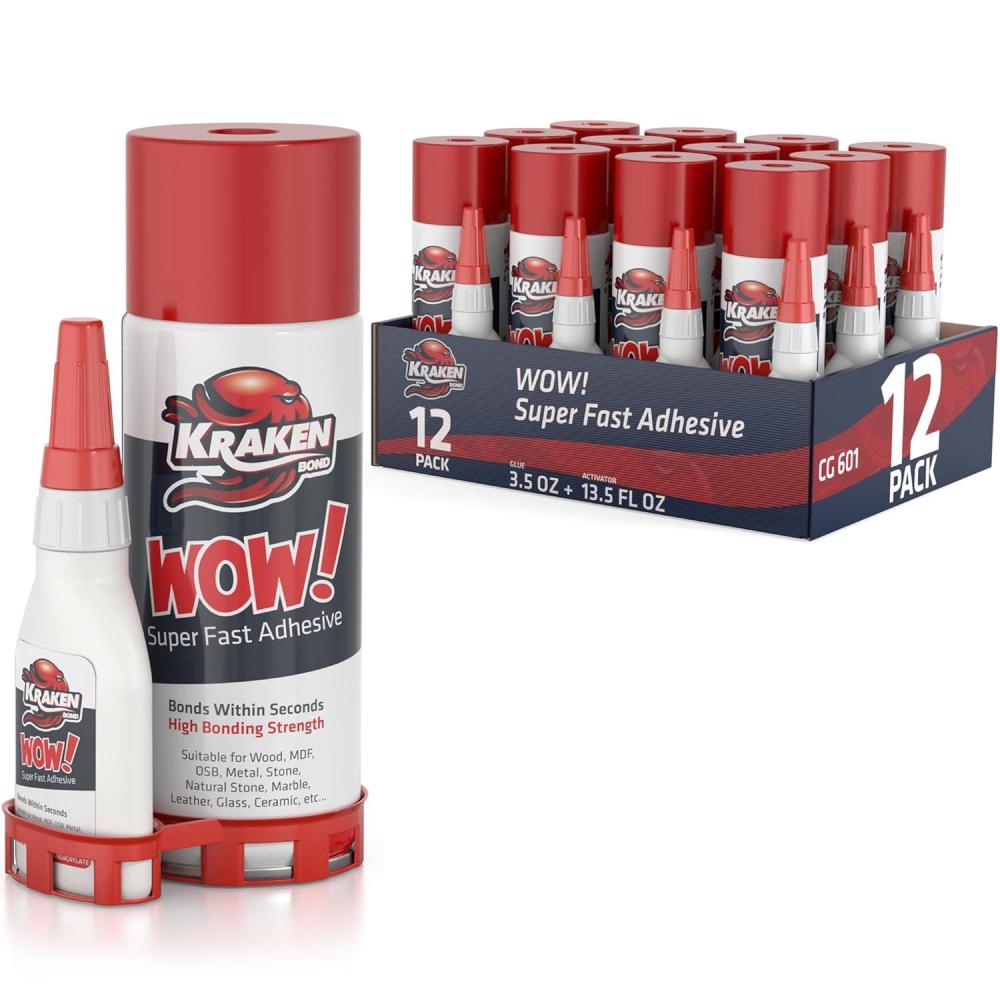 image:imageKraken Bond Wow CA Glue and Activator set 12xBulk 350 oz 12xBulk 1350 fl oz Cyanoacrylate Glue with Activator for Woodworking Craft Fast Bonding 12 Pack