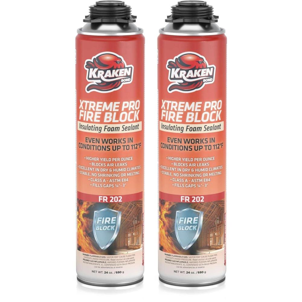 image:imageKraken Bond Xtreme Pro Fire Block Expanding Foam Sealant 12x24oz Professional Polyurethane Insulating Foam with Fire Block Technology High Heat Resistant and Waterproof Gun Included 12 Pack2 Pack