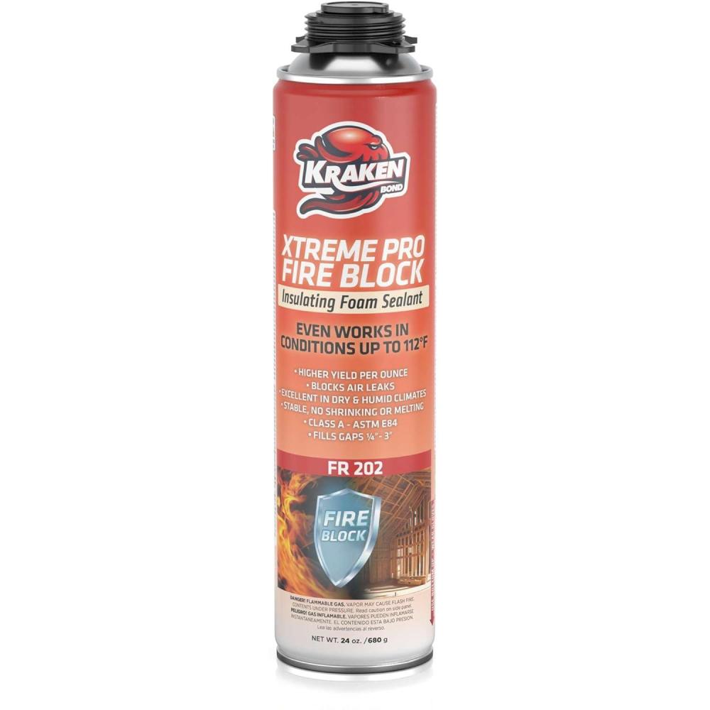 image:imageKraken Bond Xtreme Pro Fire Block Expanding Foam Sealant 12x24oz Professional Polyurethane Insulating Foam with Fire Block Technology High Heat Resistant and Waterproof Gun Included 12 Pack1 Pack