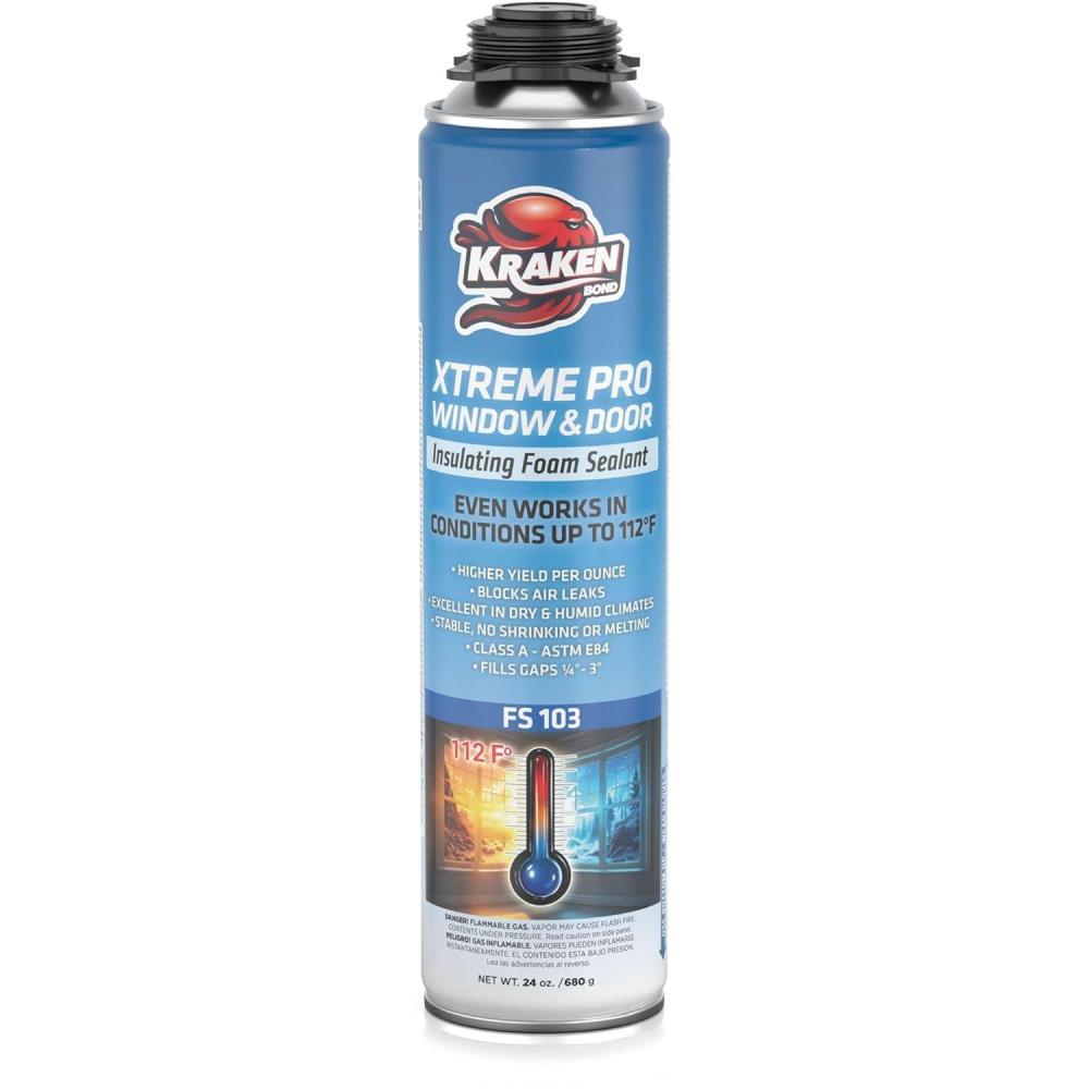 image:imageKraken Bond Xtreme Pro WindowampDoor Expanding Foam Sealant 12x24oz Professional Expansion Polyurethane Foam High Heat Resistant Waterproof Insulating Gap Filler GunampCleaner Included 12 Pack1 Pack