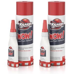 image:imageKraken Bond WOW CA Glue SET 2x44 oz with Activator Spray 2x169 oz Super Fast Cyanoacrylate Adhesive Kit for Wood Plastic Ceramic Craft DIY Repair 4X Ext Bottles amp 10X Nozzles Inc 2 Pack2 Pack
