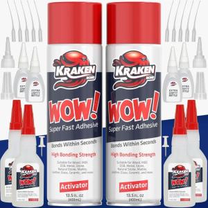 image:imageKraken Bond Wow CA Glue 2x350 oz with Spray Adhesive Activator 2x1350 fl oz  Cyanoacrylate with Activator Fast CA Glue for Woodworking Crazy amp Craft  2 PackLarge Pack