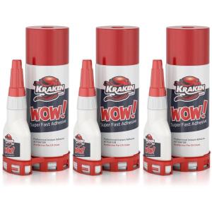 image:imageKraken Bond Wow CA Glue Set 2x175 oz  Activator Spray 2x675 oz Super Fast Cyanoacrylate Adhesive Kit for Wood Plastic Ceramic Craft DIY Repair  2X Ext Bottles amp 10X Nozzles Inc 2 Pack3 Pack