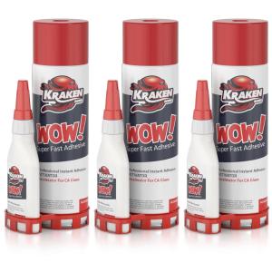 image:imageKraken Bond Wow CA Glue Set 2x44 oz  Activator Spray 2x169 oz Super Fast Cyanoacrylate Adhesive Kit for Wood Plastic Ceramic Craft DIY Repair  2X Ext Bottles amp 10X Nozzles Inc 2 Pack3 Pack