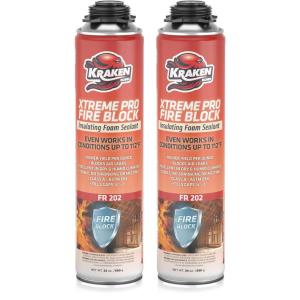 image:imageKraken Bond Xtreme Pro Fire Block Expanding Foam Sealant 12x24oz Professional Polyurethane Insulating Foam with Fire Block Technology High Heat Resistant and Waterproof Gun Included  12 Pack2 Pack