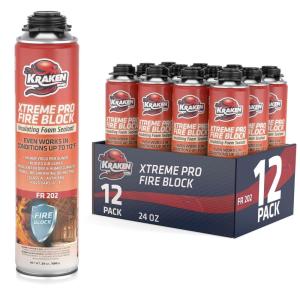 image:imageKraken Bond Xtreme Pro Fire Block Expanding Foam Sealant 12x24oz Professional Polyurethane Insulating Foam with Fire Block Technology High Heat Resistant and Waterproof Gun Included  12 Pack12 Pack