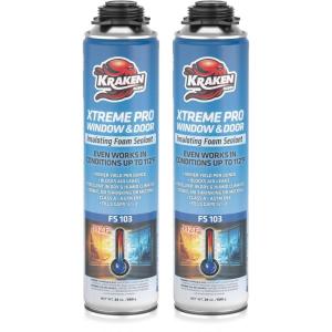 image:imageKraken Bond Xtreme Pro WindowampDoor Expanding Foam Sealant 12x24oz Professional Expansion Polyurethane Foam High Heat Resistant Waterproof Insulating Gap Filler GunampCleaner Included  12 Pack2 Pack