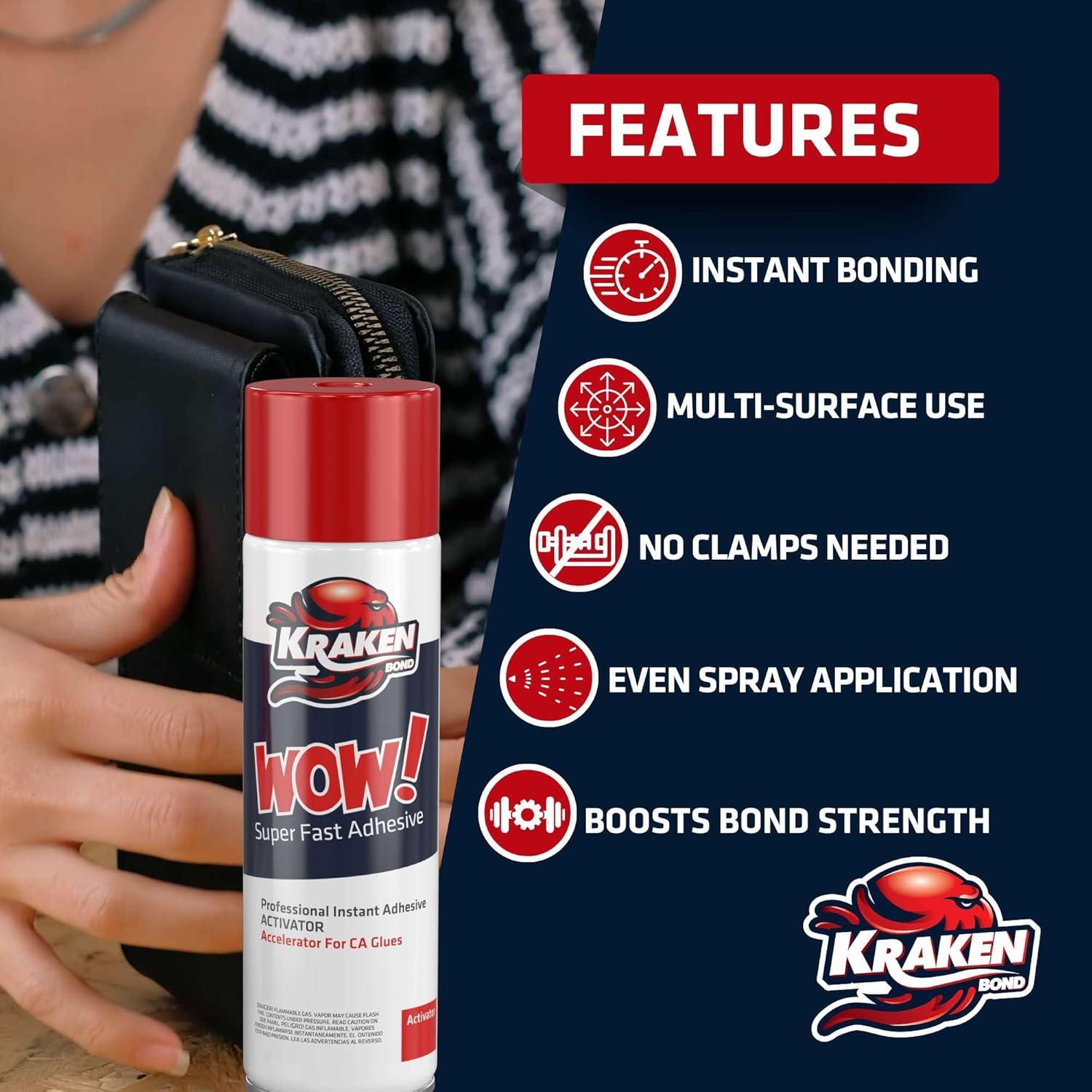 image:imageKRAKEN BOND Wow Spray Adhesive Activator3X135 Oz Cyanoacrylate Super Glue Accelerator Spray for Plastic Metal Wood amp PVC CA Glue Activator 3 Pack3 Pack