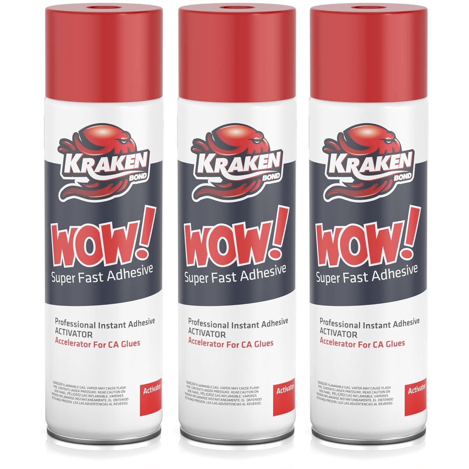 image:imageKRAKEN BOND Wow Spray Adhesive Activator3X135 Oz Cyanoacrylate Super Glue Accelerator Spray for Plastic Metal Wood amp PVC CA Glue Activator 3 Pack3 Pack