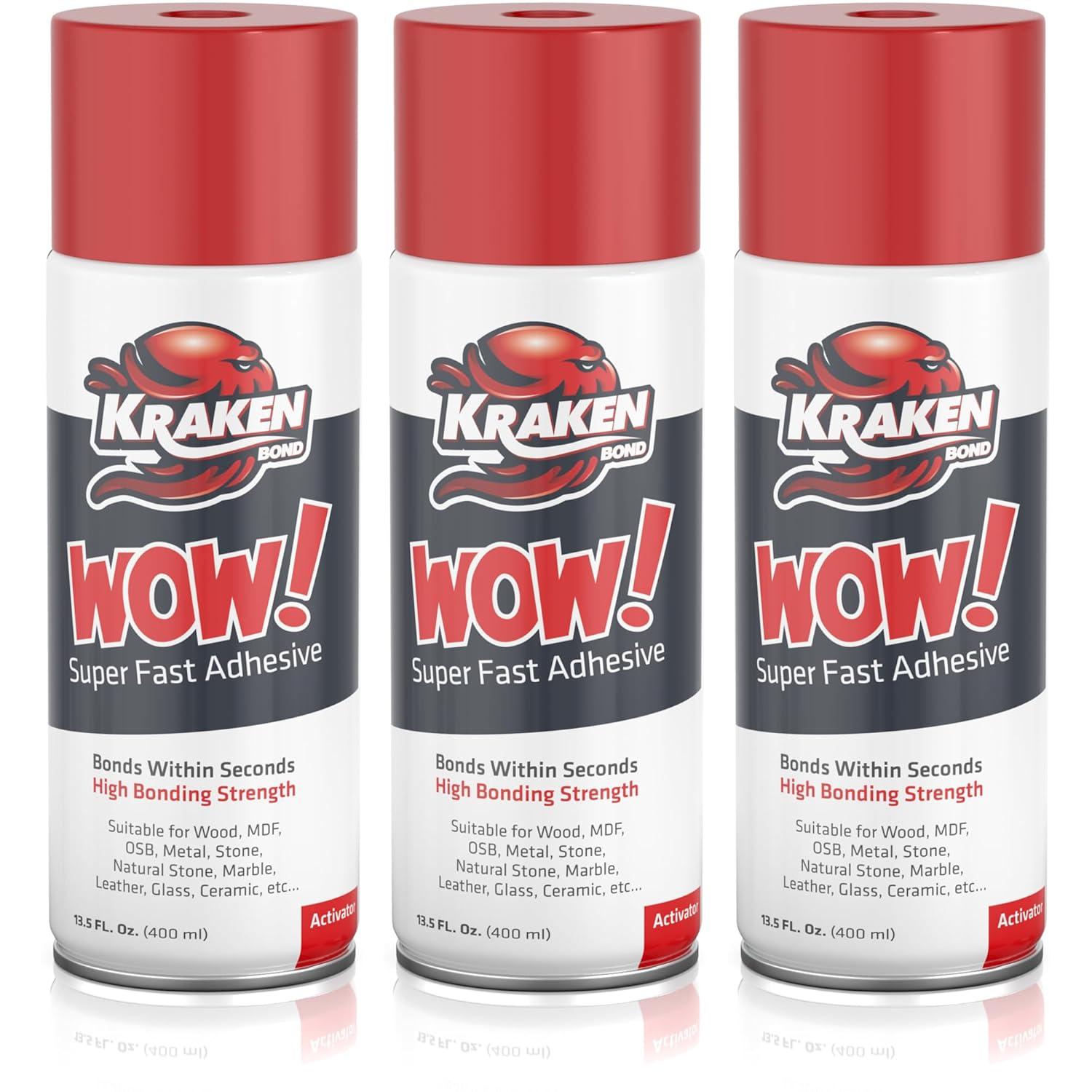 image:imageKRAKEN BOND Wow Spray Adhesive Activator3X135 Oz Cyanoacrylate Super Glue Accelerator Spray for Plastic Metal Wood amp PVC CA Glue Activator 3 Pack3 Pack