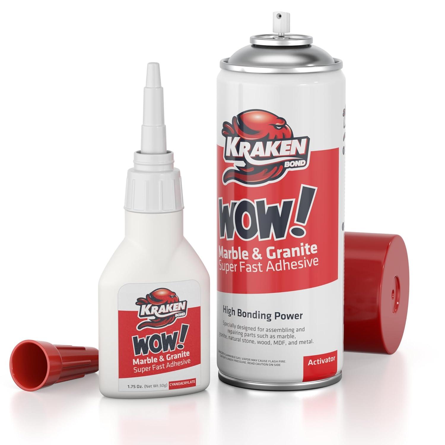 image:imageKraken Bond Wow Marble amp Granite CA Glue With Activator 12x675 floz Activator 12x175 oz for Stone Ceramic and Metal Strong Super Glue With Accelerator 12 Pack