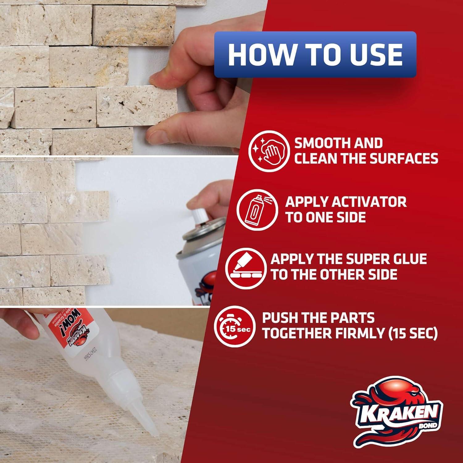 image:imageKraken Bond Wow Marble amp Granite CA Glue with Activator 1x675 floz CA Glue Activator 1x175 oz CA Glue for Stone Marble Ceramic and Metal Strong Super Glue with Accelerator 1 Pack