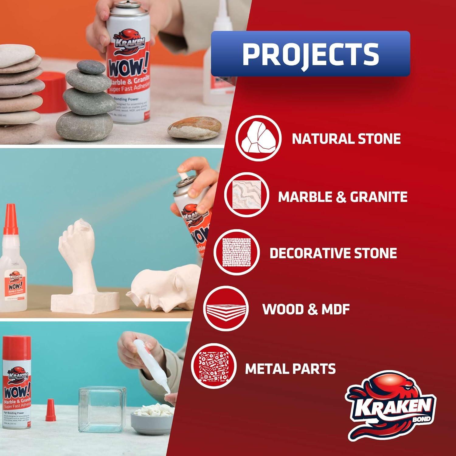 image:imageKraken Bond Wow Marble amp Granite CA Glue with Activator 2x675 floz CA Glue Activator 2x175 oz CA Glue for Stone Marble Ceramic and Metal Strong Super Glue with Accelerator 2 Pack