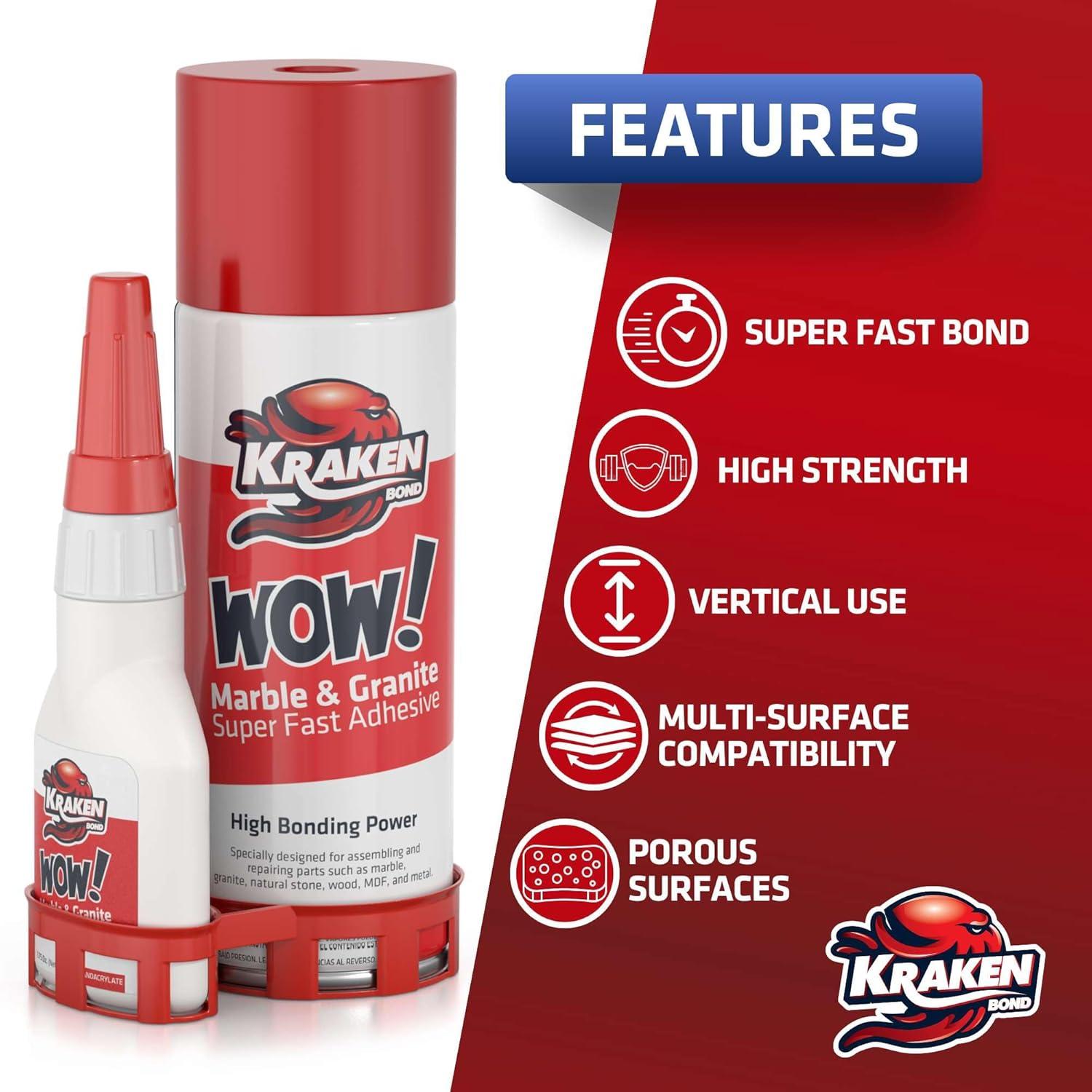 image:imageKraken Bond Wow Marble amp Granite CA Glue with Activator 3x675 floz CA Glue Activator 3x175 oz CA Glue for Stone Marble Ceramic and Metal Strong Super Glue with Accelerator 3 Pack Clear