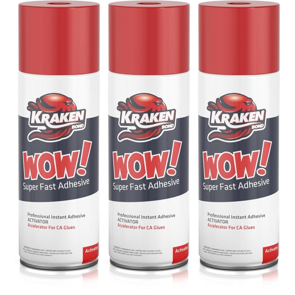 image:imageKRAKEN BOND Wow Spray Adhesive Activator3X135 Oz Cyanoacrylate Super Glue Accelerator Spray for Plastic Metal Wood amp PVC CA Glue Activator 3 Pack3 Pack
