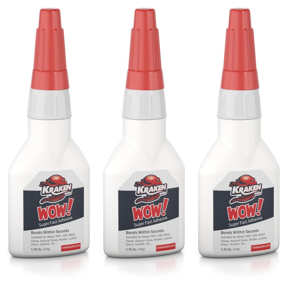 image:imageKRAKEN BOND Wow Super Crazy Glue Clear Strong Cyanoacrylate CA Glue for Plastic Metal Wood PVC Fast Curing Epoxy Adhesive 3 Pack 175 Oz3 Pack