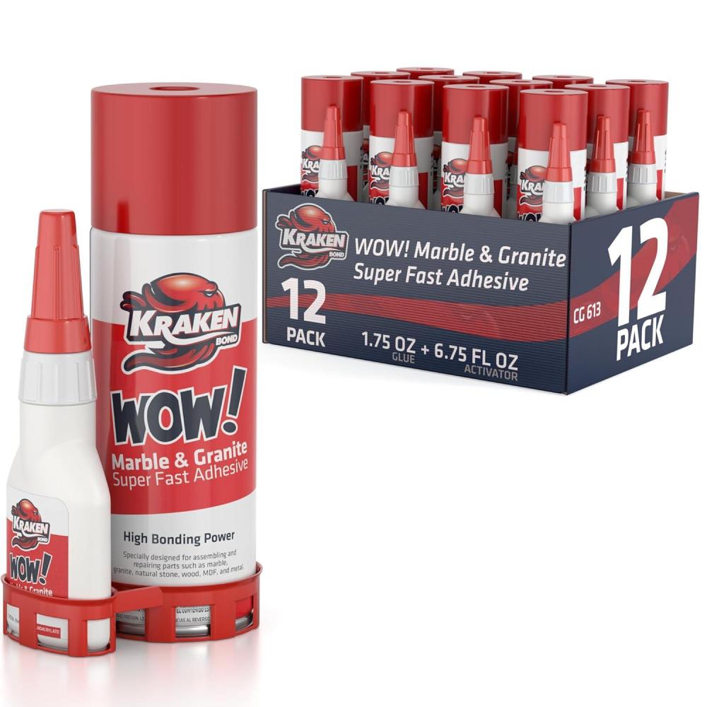 image:imageKraken Bond Wow Marble amp Granite CA Glue With Activator 12x675 floz Activator 12x175 oz for Stone Ceramic and Metal Strong Super Glue With Accelerator 12 Pack