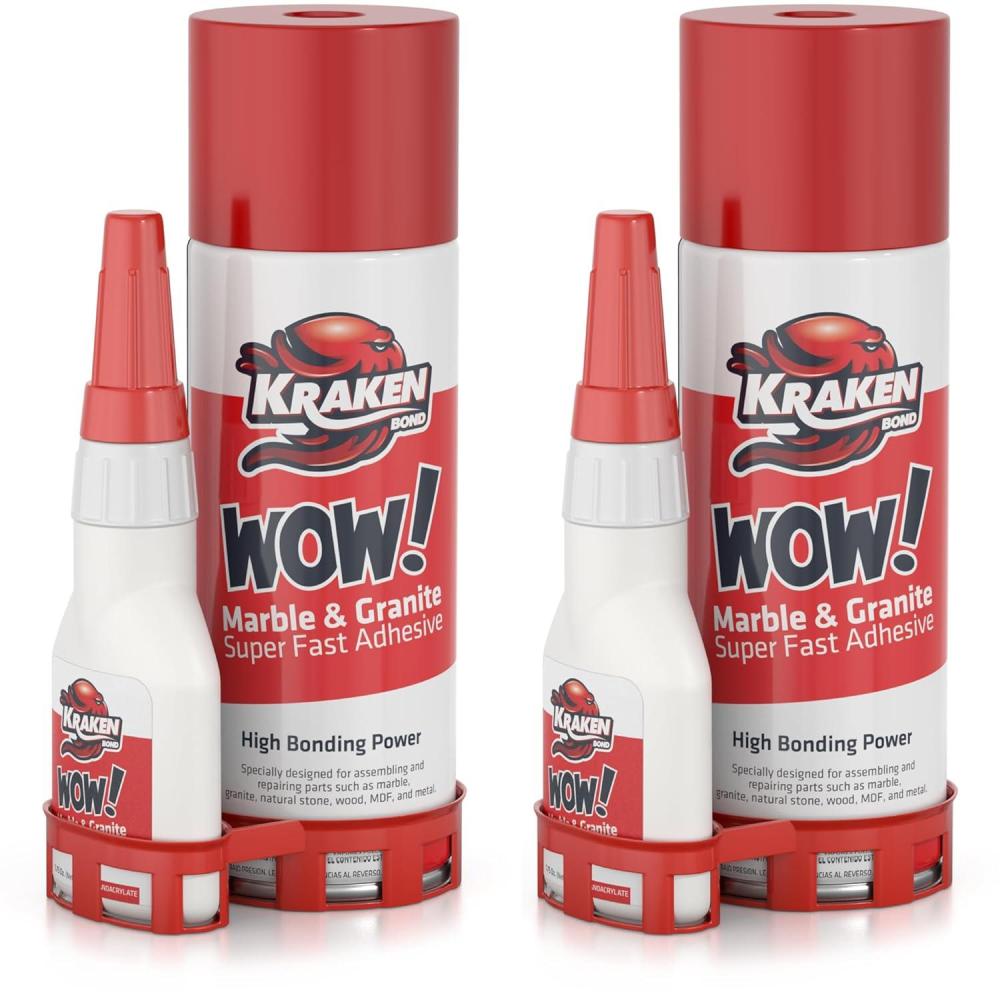 image:imageKraken Bond Wow Marble amp Granite CA Glue with Activator 2x675 floz CA Glue Activator 2x175 oz CA Glue for Stone Marble Ceramic and Metal Strong Super Glue with Accelerator 2 Pack