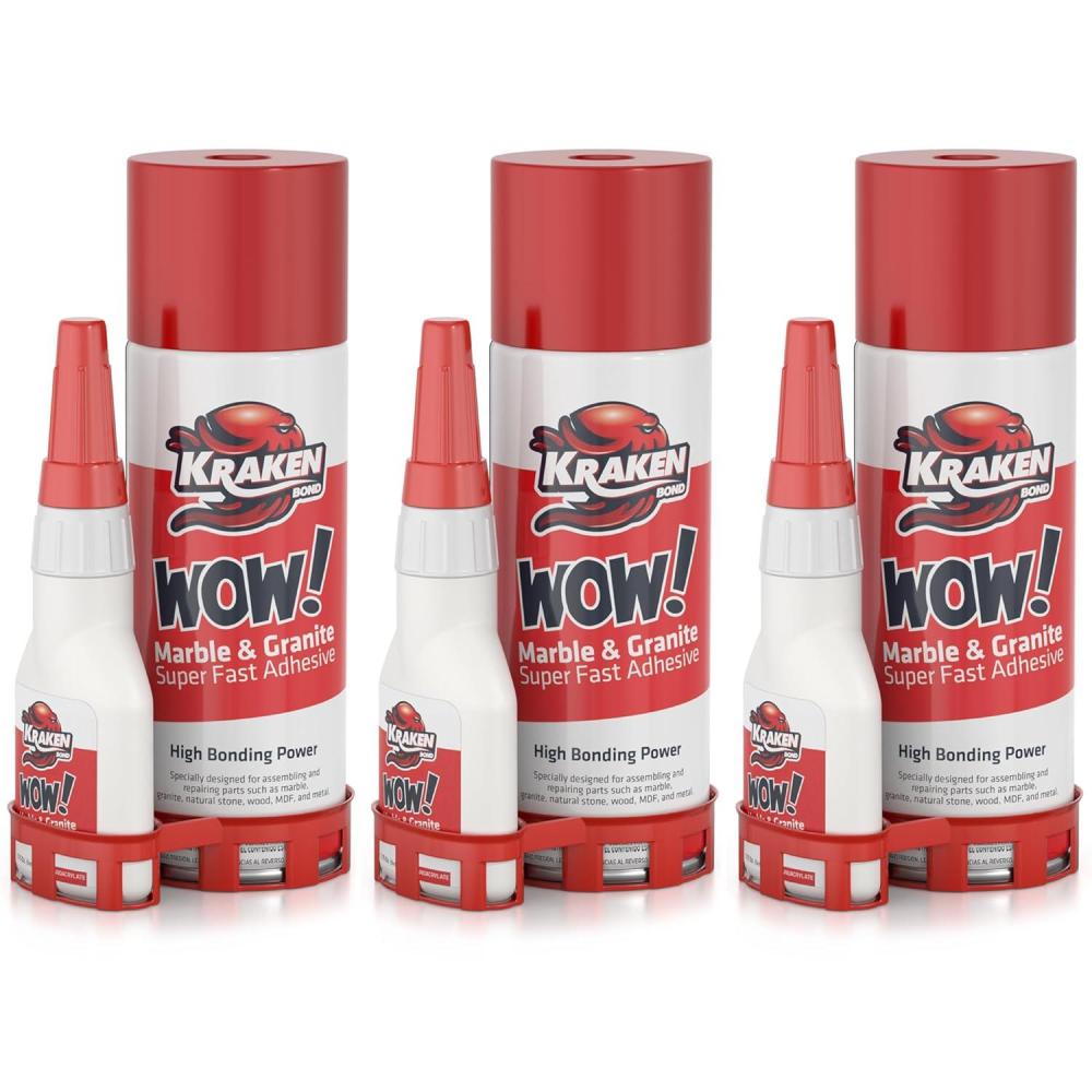 image:imageKraken Bond Wow Marble amp Granite CA Glue with Activator 3x675 floz CA Glue Activator 3x175 oz CA Glue for Stone Marble Ceramic and Metal Strong Super Glue with Accelerator 3 Pack Clear
