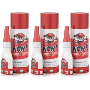 image:imageKraken Bond Wow Marble amp Granite CA Glue with Activator  3x675 floz CA Glue Activator 3x175 oz CA Glue for Stone Marble Ceramic and Metal Strong Super Glue with Accelerator 3 Pack Clear