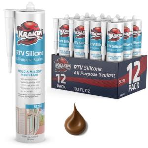 image:imageKraken Bond Brown Silicone Sealant Waterproof 10010 fl oz Cartridge  RTV Silicone Caulk Kitchen and Bathroom All Purpose Window Caulking Sealant Outdoor RV Exterior Use Silicon  12 Pack