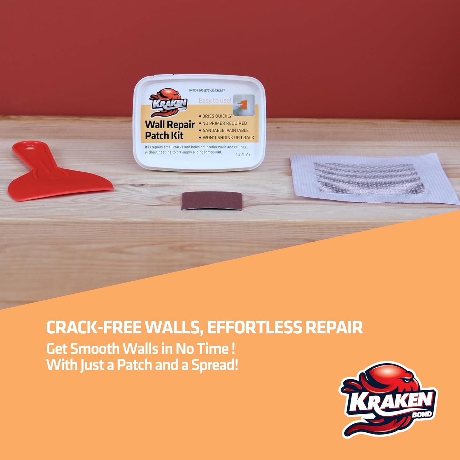 image:imageKraken Bond Drywall Patch Repair Kit 2x8 floz Easy to Use Wall Patch Repair Kit for Drywall Hole amp Cracks Includes Aluminum SelfAdhesive Patch Grit Sandpaper Plastic Putty Knife 2 Pack2 Pack