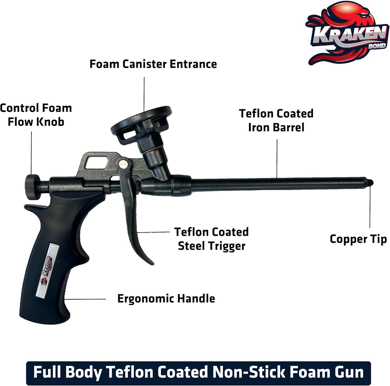 image:imageKraken Bond PRO Foam Gun 8 Inch Durable Spray Foam Dispensing Gun for Contractors amp DIYers PTFE NonStick Coating Precision Nozzles Included Versatile Spray Application for Insulation 1 PackSpray Foam Gun 8 Black