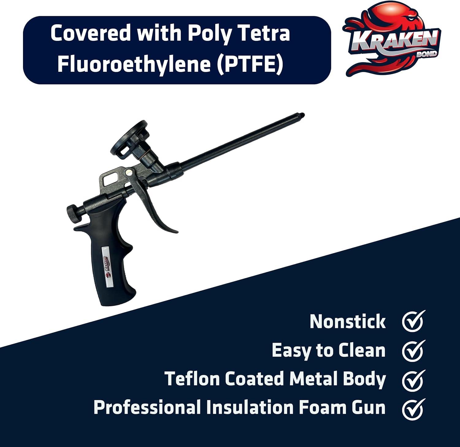 image:imageKraken Bond PRO Foam Gun 8 Inch Durable Spray Foam Dispensing Gun for Contractors amp DIYers PTFE NonStick Coating Precision Nozzles Included Versatile Spray Application for Insulation 1 PackSpray Foam Gun 8 Black