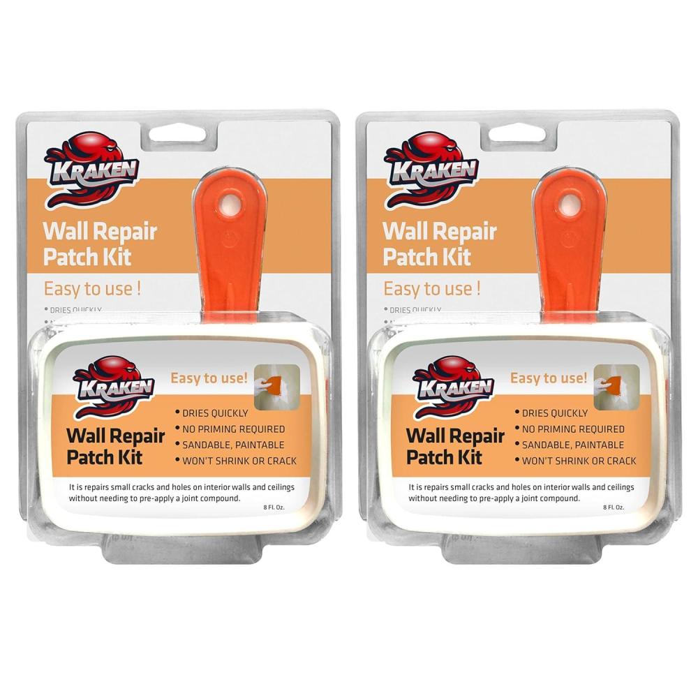 image:imageKraken Bond Drywall Patch Repair Kit 2x8 floz Easy to Use Wall Patch Repair Kit for Drywall Hole amp Cracks Includes Aluminum SelfAdhesive Patch Grit Sandpaper Plastic Putty Knife 2 Pack2 Pack