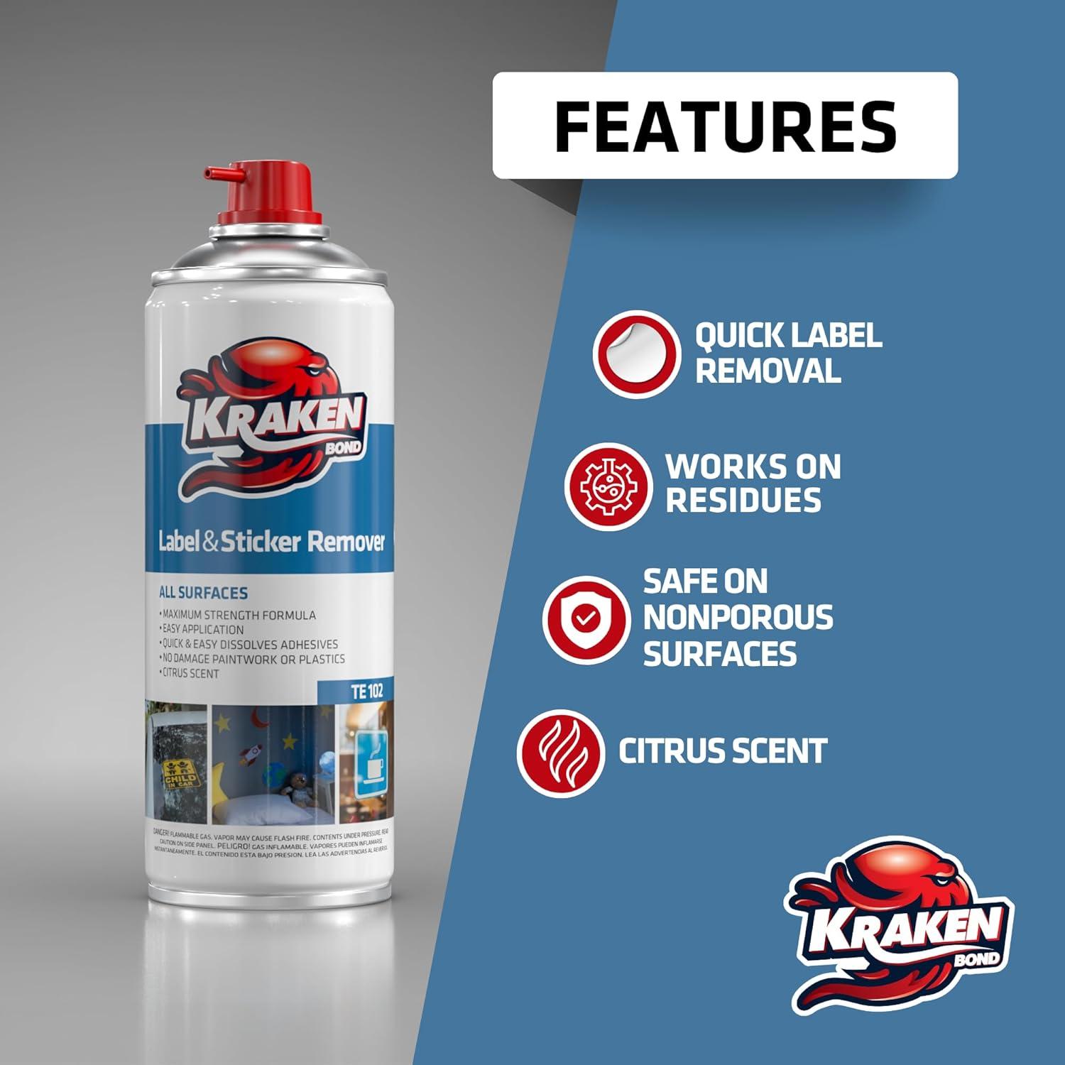 image:imageKRAKEN BOND Label amp Sticker Remover Spray 12x5oz QuickDissolve Adhesive Remover Spray with Citrus Scent Removes Tar Tape amp Bumper Stickers on Multiple Surfaces No Damage to Paint 12 Pack1 Count Pack of 2