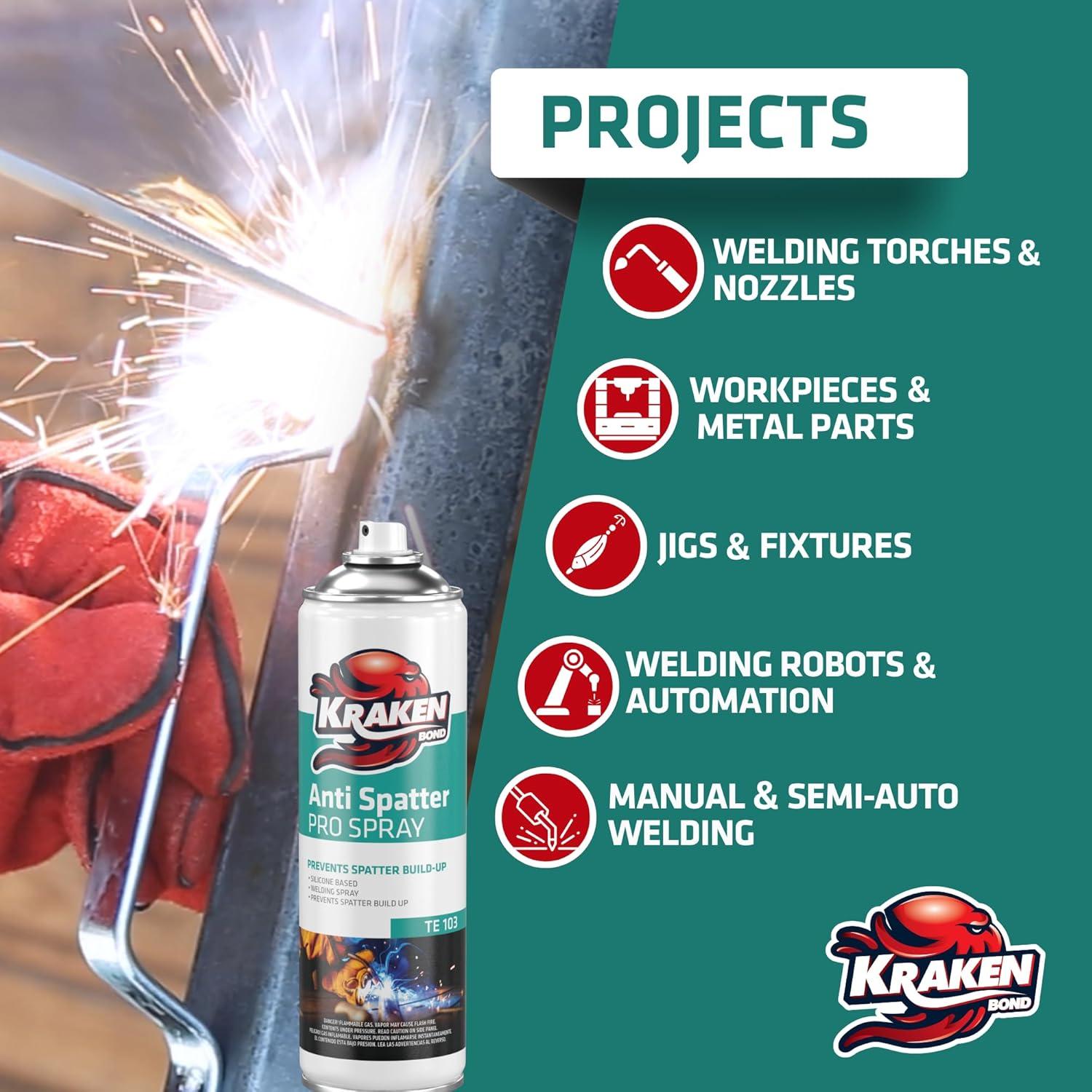 image:imageKraken Bond Anti Spatter Welding Spray 12x12oz AntiSplatter Aerosol Spray for MIG TIG Tips Protects Surfaces amp Materials NonFlammable Safe for Workpieces and Jigs 12 Pack1 Pack