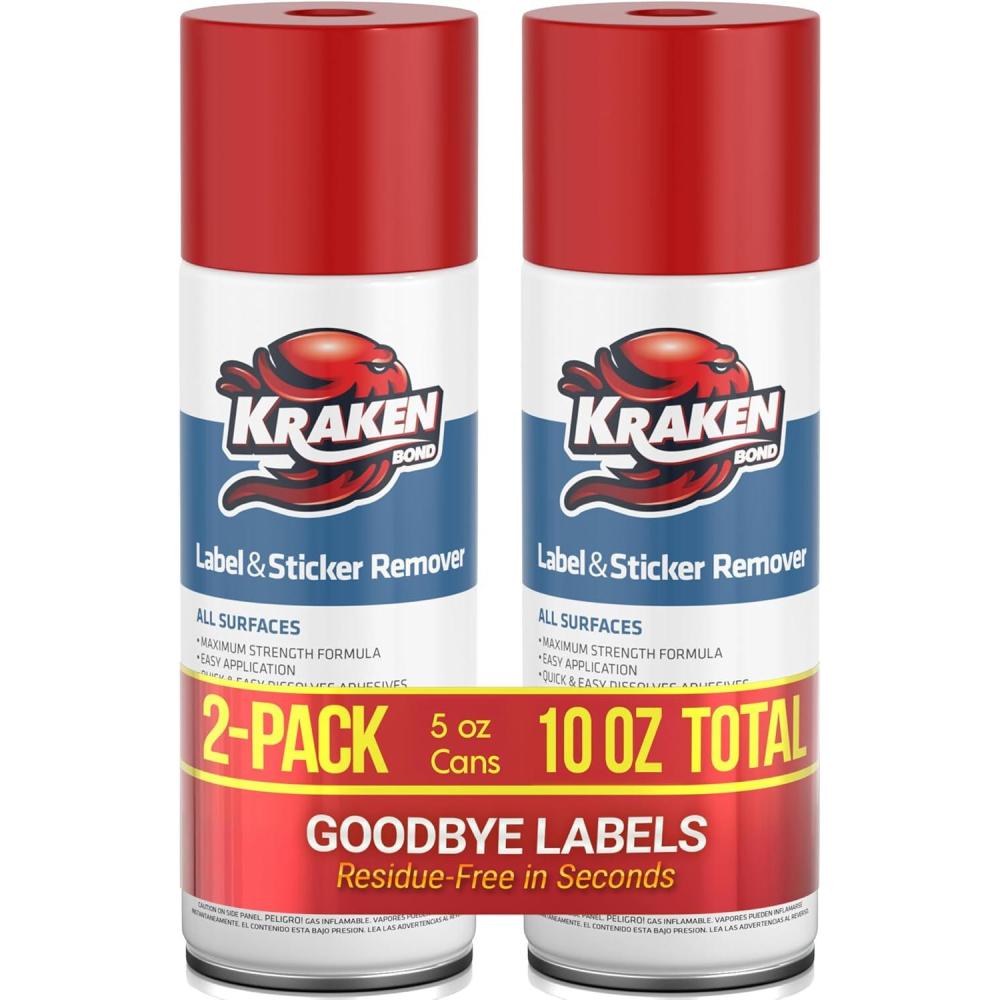 image:imageKRAKEN BOND Label amp Sticker Remover Spray 12x5oz QuickDissolve Adhesive Remover Spray with Citrus Scent Removes Tar Tape amp Bumper Stickers on Multiple Surfaces No Damage to Paint 12 Pack1 Count Pack of 2