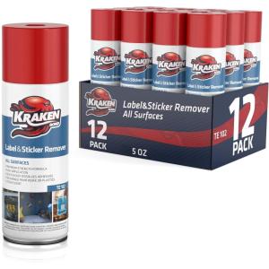 image:imageKRAKEN BOND Label amp Sticker Remover Spray  12x5oz QuickDissolve Adhesive Remover Spray with Citrus Scent Removes Tar Tape amp Bumper Stickers on Multiple Surfaces No Damage to Paint 12 Pack1 Count Pack of 12